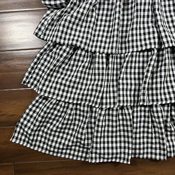 Jessakae Women's Size Medium Black White Check Plaid Smocked Tiered Dress - Picture 3 of 11